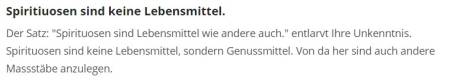 Spirituosen keine Lebensmittel